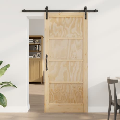Skjutdörr med Beslagsset 86x198.5 cm Solid Trä Furu