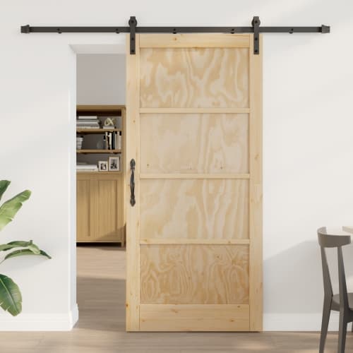 Skjutdörr med Uppsättning av Beslag 93x202 cm Solid Trä Furu