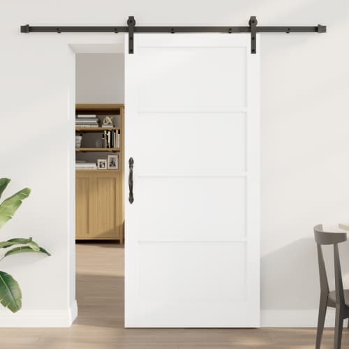 Skjutdörr med Utrustningsset Vit 93x202 cm Solid Trä Furu