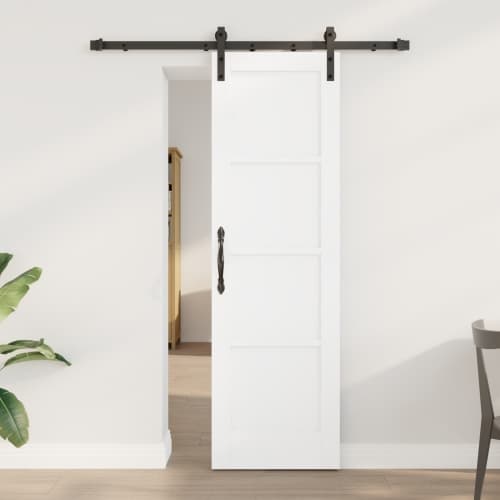 Skjutdörr med Hårdvarusats Vit 61x198.5 cm Massiv Trä Furu