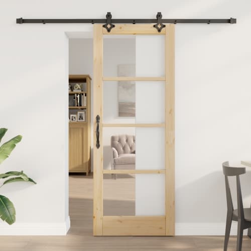 skjutdörr med hårdvarusats 78x202 cm massivt tallträ