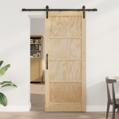 Skjutdörr med Utrustningsset 83x202 cm Massivt Trä Av Furu