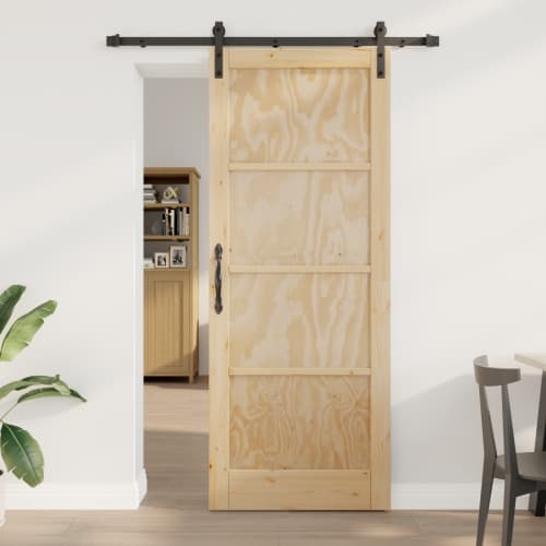 Skjutdörr med hårvarusats 83x211 cm massivt tallträ