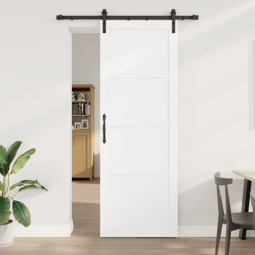 Skjutdörr med hårdvarusats Vit 83x232 cm Massiv trä Pine