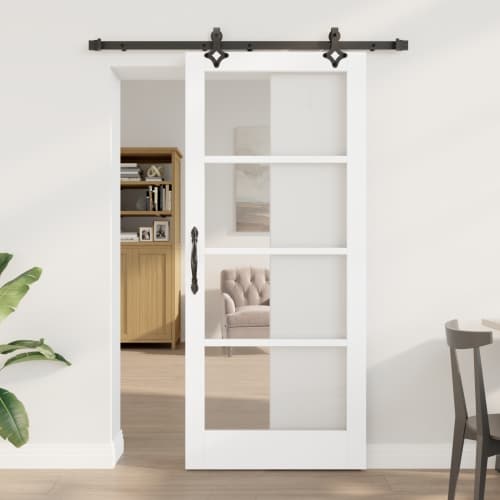 Skjutdörr med installationsset Vit 86x198.5 cm Solid Furu