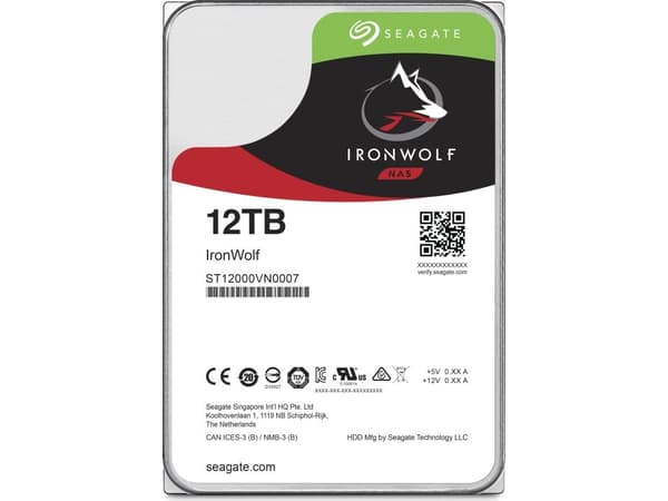Seagate IronWolf ST12000VN0008 - Hårddisk - 12 TB - intern - 3,5" - SATA 6Gb/s - 7200 rpm - buffert: 256 MB
