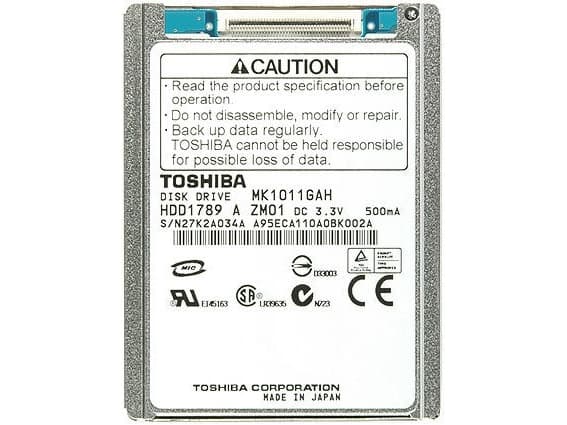 Toshiba MK1011GAH - Harddisk - 100 GB - intern - 1,8" - ATA-100 - 4200 rpm - buffer: 8 MB