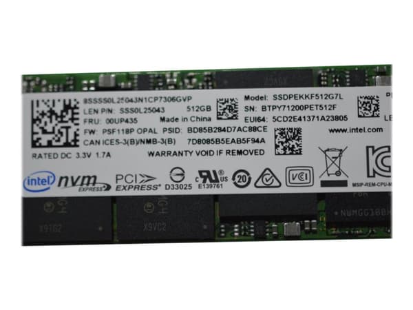 Intel SSDPEKKF512G7L - SSD - krypterat - 512 GB - inbyggd - M.2 2280 - PCIe 3.0 x4 (NVMe) - TCG Opal Encryption - FRU, CRU - Tier 2 - för ThinkPad P5