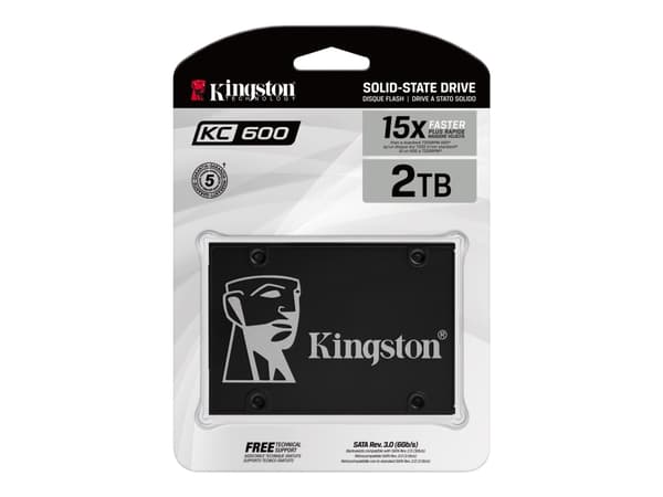 Kingston KC600 - SSD - kryptert - 2 TB - intern - 2.5" - SATA 6Gb/s - 256-bit AES-XTS - TCG Opal Encryption, Self-Encrypting Drive (SED)