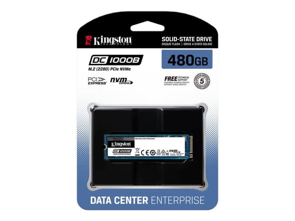 Kingston Data Center DC1000B - SSD - krypterat - 480 GB - inbyggd - M.2 2280 - PCIe 3.0 x4 (NVMe) - 256 bitars AES - Self-Encrypting Drive (SED)