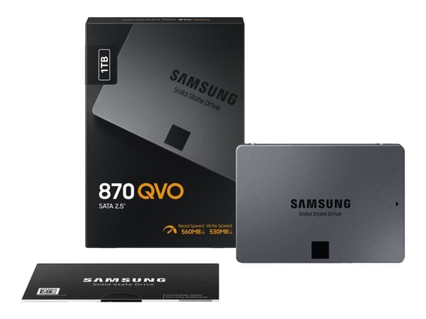 Samsung 870 QVO MZ-77Q1T0BW - SSD - krypterat - 1 TB - inbyggd - 2.5" - SATA 6Gb/s - buffert: 1 GB - 256 bitars AES - TCG Opal Encryption