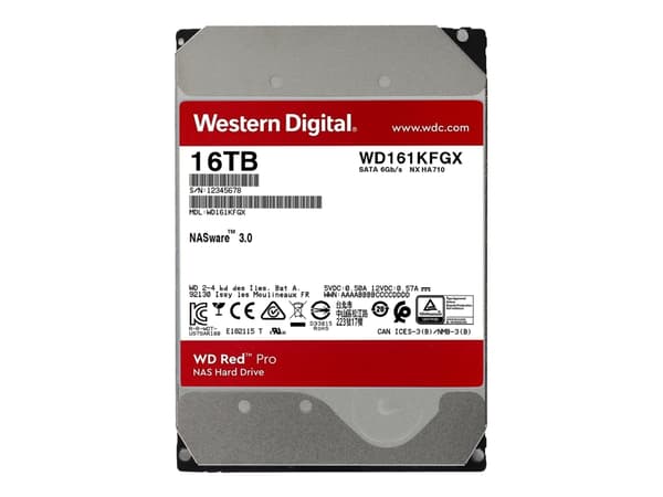 WD Red Pro WD161KFGX - Hårddisk - 16 TB - intern - 3,5" - SATA 6Gb/s - 7200 rpm - buffert: 512 MB