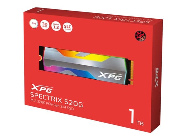 ADATA XPG Spectrix S20G RGB - SSD - 1 TB - sisäinen - M.2 2280 - PCIe 3.0 x4 (NVMe) - 256-bittinen AES - integroitu jäähdytyselementti