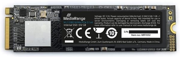 MediaRange MR1032, 512 GB, M.2, 2080 MB/s, 20 Gbit/s.