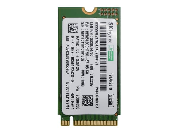 SK Hynix - SSD - 512 GB - inbyggd - M.2 2242 - PCIe 3.0 x4 (NVMe) - FRU - för ThinkPad E14 20RA, 20RB; E15 20RD, 20RE