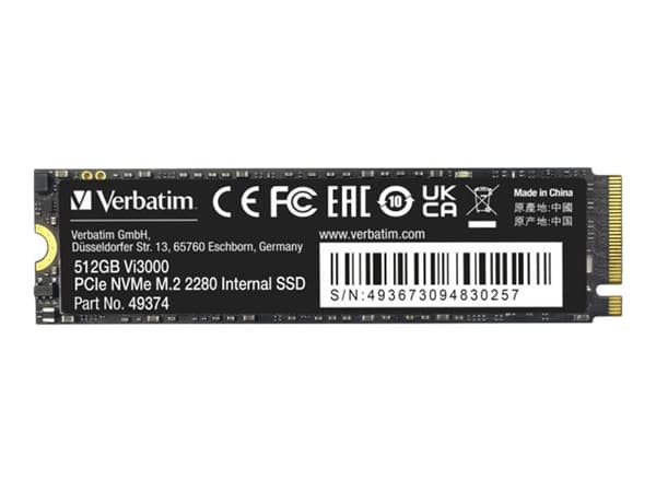 Verbatim Vi3000 PCIe NVMe M.2 SSD 512GB, 512 GB, M.2, 3300 MB/s