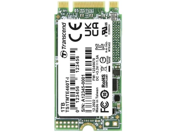 Transcend MTE460T-I 1 Tt:n muistikortti M. 2 kpl NVMe SSD 2242 PCIe NVMe 3.0 x2 #####Teollinen TS1TMTE460T-I