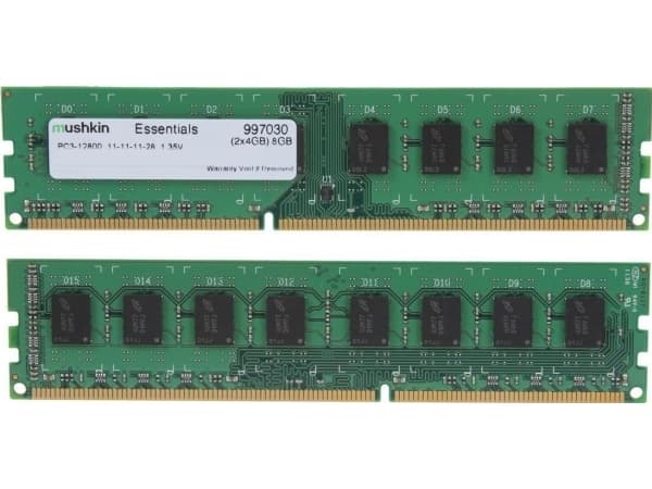 Mushkin Essentials - DDR3 - sett - 8 GB: 2 x 4 GB - DIMM 240-pin - 1600 MHz / PC3-12800 - CL11 - 1.35 V - ikke-bufret - ikke-ECC