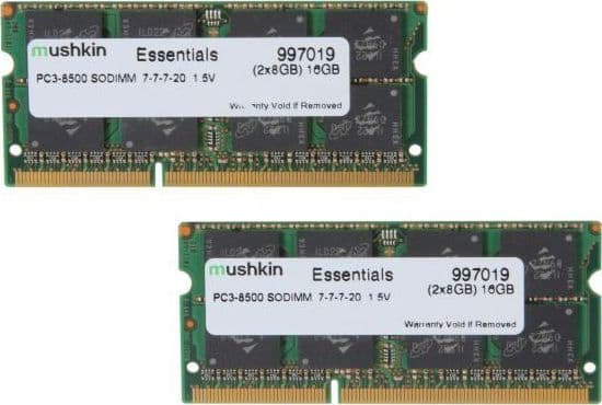 Mushkin Essentials - DDR3 - sett - 16 GB: 2 x 8 GB - SO DIMM 204-pin - 1066 MHz / PC3-8500 - CL7 - 1.5 V - ikke-bufret - ikke-ECC
