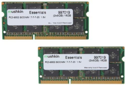 Mushkin Essentials - DDR3 - sett - 16 GB: 2 x 8 GB - SO DIMM 204-pin - 1066 MHz / PC3-8500 - CL7 - 1.5 V - ikke-bufret - ikke-ECC