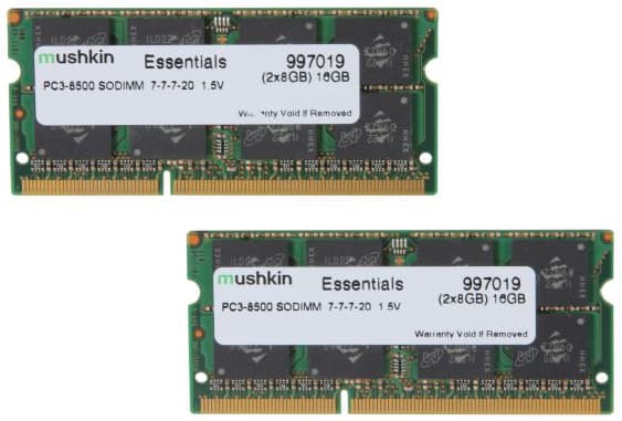 Mushkin Essentials - DDR3 - sett - 16 GB: 2 x 8 GB - SO DIMM 204-pin - 1066 MHz / PC3-8500 - CL7 - 1.5 V - ikke-bufret - ikke-ECC