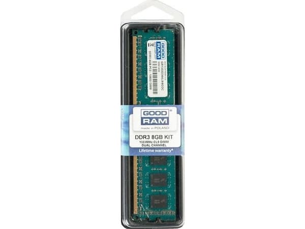Goodram GR1333D364L9/8G, 8 GB, 1 x 8 GB, DDR3, 1333 MHz, 240-pin DIMM