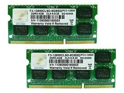 G.Skill SQ Series - DDR3 - sett - 8 GB: 2 x 4 GB - SO DIMM 204-pin - 1600 MHz / PC3-12800 - CL9 - 1.5 V - ikke-bufret - ikke-ECC