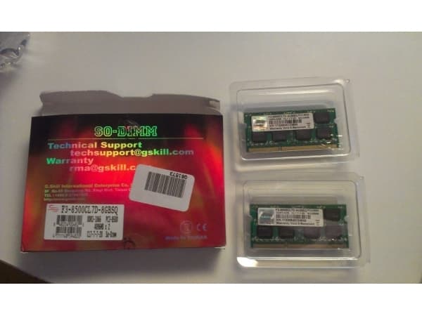 G.Skill 8GB DDR3-1066 SQ, 8 GB, 2 x 4 GB, DDR3, 1066 MHz, 204-pin SO-DIMM