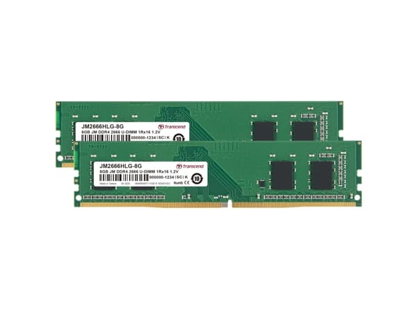 Transcend JetRAM - DDR4 - sett - 16 GB: 2 x 8 GB - DIMM 288-pin - 2666 MHz / PC4-21300 - 1.2 V - ikke-bufret - ikke-ECC