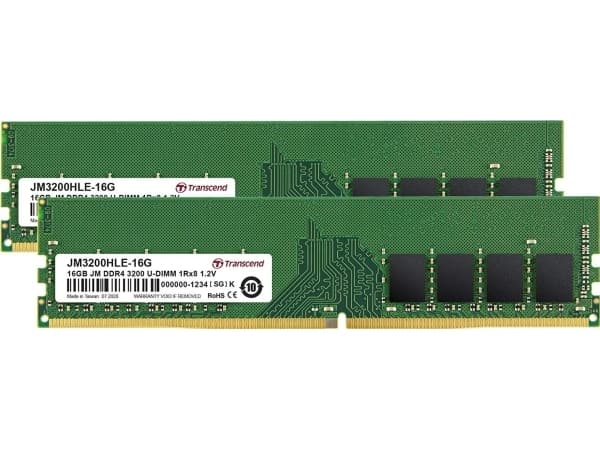Transcend JetRAM - DDR4 - sarja - 32 Gt: 2 x 16 Gt - DIMM 288-PIN - 3200 MHz / PC4-25600 - CL22 - 1,2 V - puskuroimaton - ei-ECC-muisti