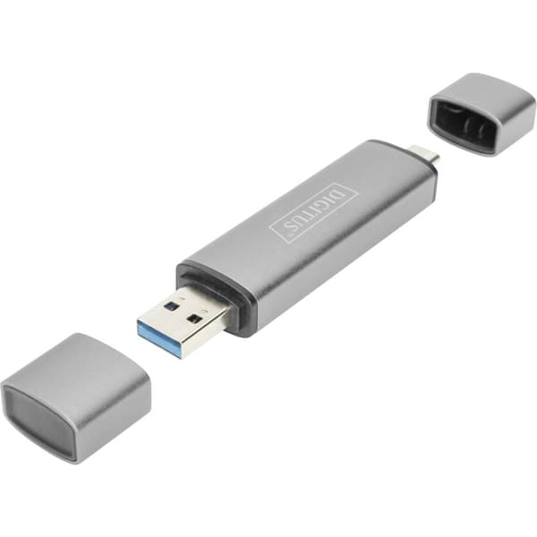 Digitus DA-70886 Extern minneskortläsare/hub USB 3.0, USB-A, USB-C® Grå