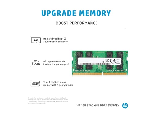 HP - DDR4 - modul - 4 GB - SO DIMM 260-pin - 3200 MHz / PC4-25600 - 1.2 V - ej buffrad - icke ECC - för HP 340 G7; EliteBook 640 G9; 650 G9; 655 G9;