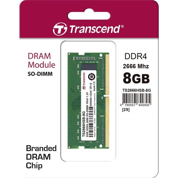 Transcend Internminne Laptop Modul DDR4 8 GB 1 x 8 GB 2666 MHz 260-polig SO-DIMM CL19 TS2666HSB-8G