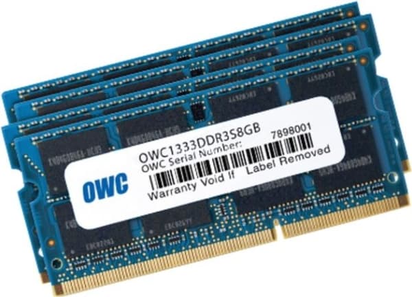 OWC 4x 8GB, 1333MHz, DDR3, PC10600, 32 GB, 4 x 8 GB, DDR3, 1333 MHz, 204-pin SO-DIMM, Blå