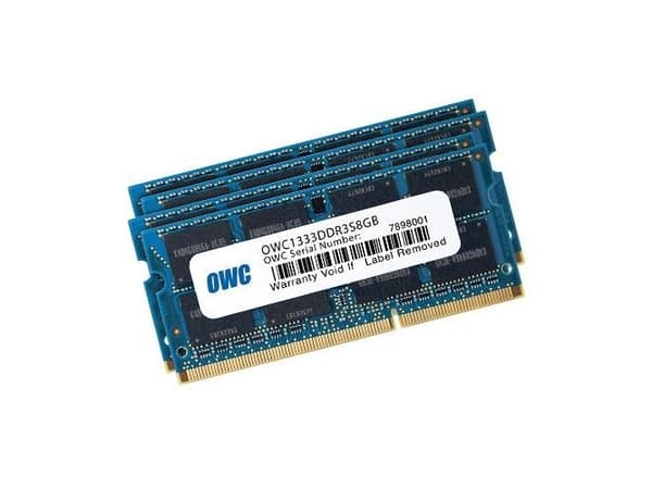 OWC 4x 8GB, 1333MHz, DDR3, PC10600, 32 GB, 4 x 8 GB, DDR3, 1333 MHz, 204-pin SO-DIMM, Blå