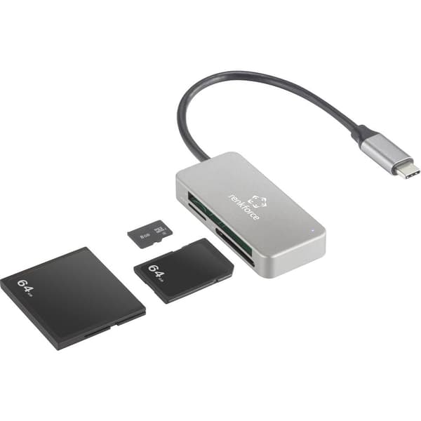 Renkforce RF-PCR-210 Extern minneskortläsare USB-C® (USB 3.2 Gen 1) Silver