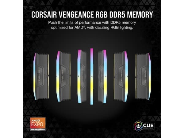 CORSAIR Vengeance RGB - DDR5 - sett - 32 GB: 2 x 16 GB - DIMM 288-pin - 5600 MHz / PC5-44800 - CL36 - 1.25 V - on-die ECC - kjølig grå