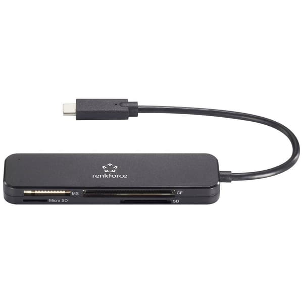 Renkforce RF-PCR-230 Extern minneskortläsare USB-C® (USB 3.2 Gen 1) Svart