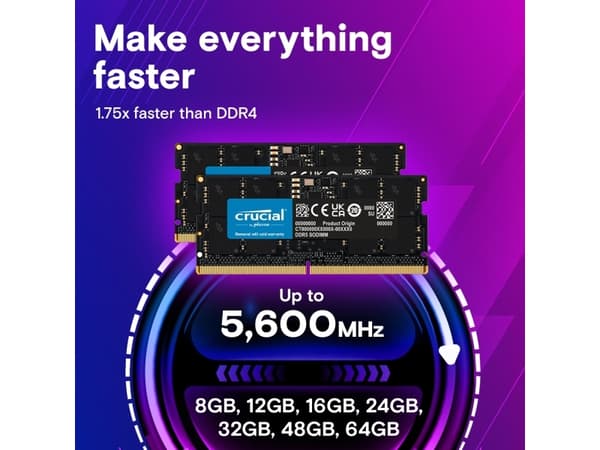 Crucial - DDR5 - modul - 64 GB - SO DIMM 262-PIN - 2800 MHz / PC5-44800 - CL46 - 1,1 V - on-die ECC - sortering