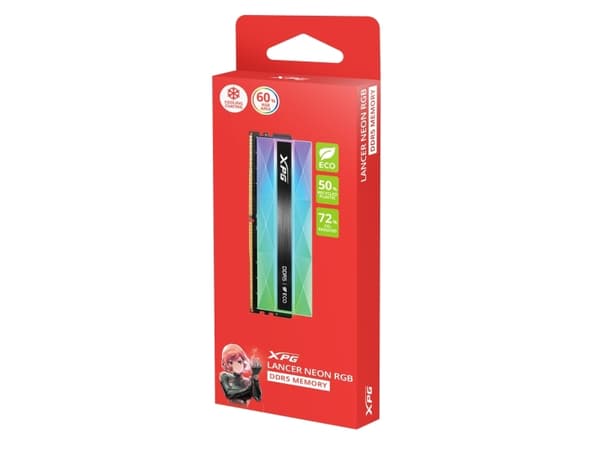 XPG LANCER NEON RGB DDR5, 16 GB, 1 x 16 GB, DDR5, 6400 MHz, 288-pinners DIMM, flerfarget