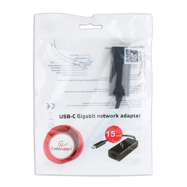 Gembird A-CM-LAN-01, trådbunden, USB C, Ethernet, 1000 Mbit/s, svart