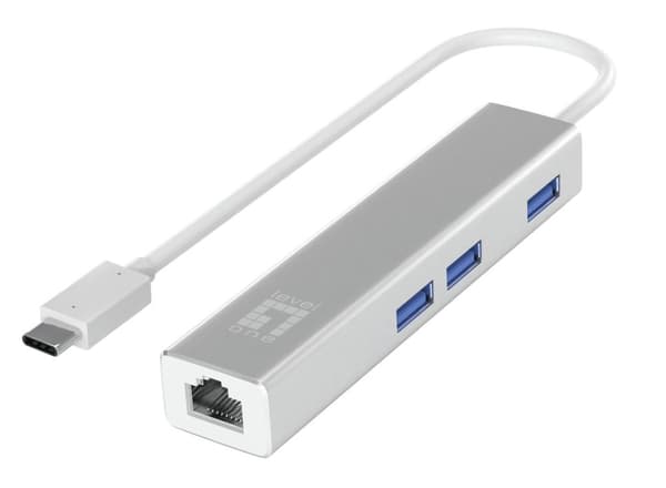 LevelOne Adapter USB-C -> RJ45 10/100/1000.3xUSB3.0 0.15m si (USB-0504NY VERSION) Silver