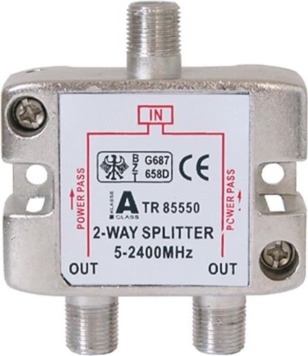 shiverpeaks BASIC-S SAT splitter, 2-vägs, 5-2400 MHz 3 x F-koppling, BZT - CE, DC-passage på alla anslutningar (BS85550)