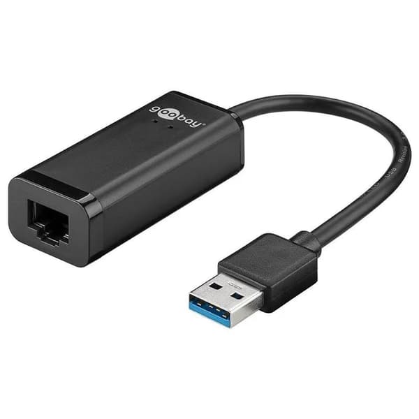 Goobay USB 3.0 Gigabit Ethernet-netværkskonverter, sort, 0,1 m - til tilslutning af en PC/MAC med USB-port til et Ethernet-netværk (39038) Sort