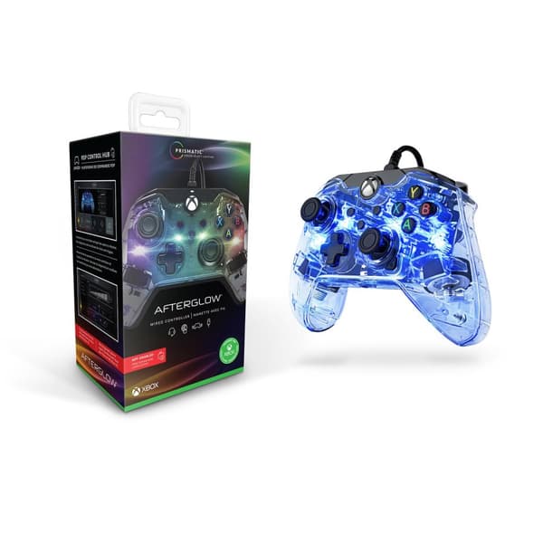PDP Gaming AfterGlow langallinen ohjain - Virallinen lisensoitu - Xbox One + Windows 10 - Sininen