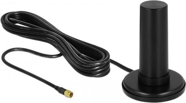 Delock 5G LTE antenne SMA stik 0 - 3 dBi fast omnidirektionel med magnetisk base og tilslutningskabel RF195 3 m udendørs sort (12590)
