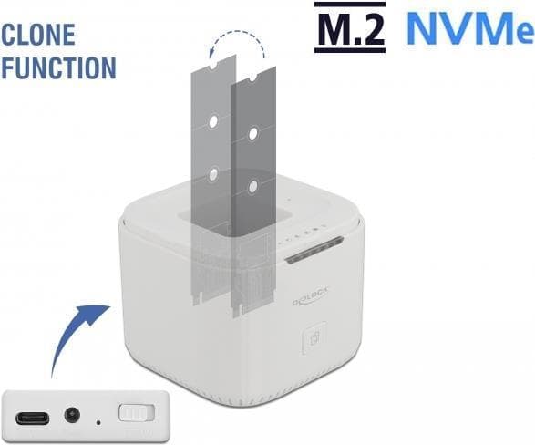 Delock M.2 dockingstation til 2 x M.2 NVMe PCIe SSD med klonfunktion, 63331 Hvid
