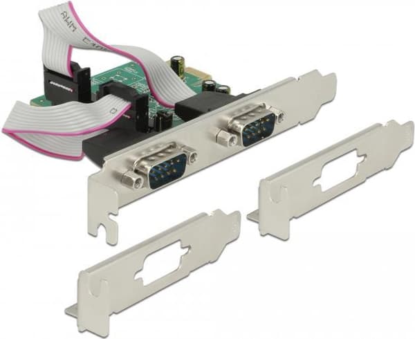 DeLock PCI Express Card > 2 x Seriel RS-232 High Speed 921K med spændingsforsyning - Seriel adapter - PCIe 2.0 - RS-232 x 2 Grøn