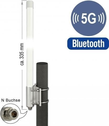 Delock 5G LTE antenne N stik -2,14 - 2,93 dBi 33,5 cm fast væg og mast montering rundstrålende udendørs hvid