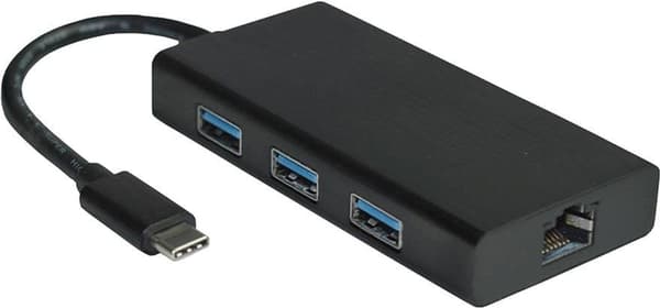 VALUE USB 3.1 till Gigabit Ethernet-omvandlare - Nätverksadapter - USB-C 3.1 - USB 3.0 x 3 + Gigabit Ethernet x 1 + USB-C 3.1 x 1 - Svart
